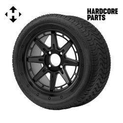 14" Matte Black 'WOLVERINE' Golf Cart Wheels and 205/30-14 (20"x8"-14") DOT rated Low Profile tires - Set of 4, includes Matte Black 'SS' center caps and 1/2"-20 lug nuts