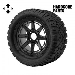 14" Matte Black 'WOLVERINE' Golf Cart Wheels and 23"x10.5"-14" STINGER On-Road/Off-Road DOT rated All-Terrain tires - Set of 4, includes Matte Black 'SS' center caps and 1/2"-20 lug nuts