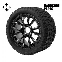 14" Machined/Black 'GOBLIN' Golf Cart Wheels and 22"x10.5"-14" GATOR On-Road/Off-Road DOT rated All-Terrain tires - Set of 4, includes Chrome 'SS' center caps and 1/2"-20 lug nuts