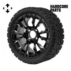14" Machined/Black 'GOBLIN' Golf Cart Wheels and 20"x8.5"-14 STINGER On-Road/Off-Road DOT rated All-Terrain tires - Set of 4, includes Chrome 'SS' center caps and 12x1.25 lug nuts