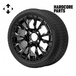 14" Machined/Black 'GOBLIN' Golf Cart Wheels and 205/30-14 (20"x8"-14") DOT rated Low Profile tires - Set of 4, includes Chrome 'SS' center caps and 12x1.25 lug nuts