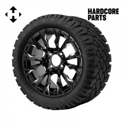 14" Machined/Black 'GOBLIN' Golf Cart Wheels and 23"x10.5"-14" STINGER On-Road/Off-Road DOT rated All-Terrain tires - Set of 4, includes Chrome 'SS' center caps and 1/2"-20 lug nuts