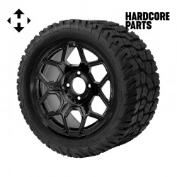 14" Black 'YETI' Golf Cart Wheels and 22"x10.5"-14" GATOR On-Road/Off-Road DOT rated All-Terrain tires - Set of 4, includes Black 'SS' center caps and 1/2"-20 lug nuts
