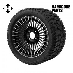 14" Machined/Black 'PIRANHA' Golf Cart Wheels and 22"x10.5"-14" GATOR On-Road/Off-Road DOT rated All-Terrain tires - Set of 4, includes Chrome 'SS' center caps and 1/2"-20 lug nuts