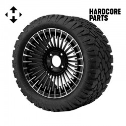 14" Machined/Black 'PIRANHA' Golf Cart Wheels and 23"x10.5"-14" STINGER On-Road/Off-Road DOT rated All-Terrain tires - Set of 4, includes Chrome 'SS' center caps and 1/2"-20 lug nuts