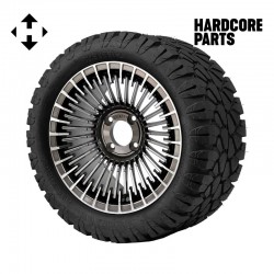 14" Gunmetal 'PIRANHA' Golf Cart Wheels and 23"x10.5"-14" STINGER On-Road/Off-Road DOT rated All-Terrain tires - Set of 4, includes Chrome 'SS' center caps and 1/2"-20 lug nuts