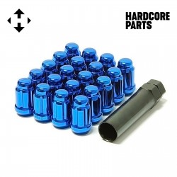 20 QTY Blue Closed End Spline Drive Lug Nuts with Key- Metric 12x1.25 Threads - Conical Cone Taper Acorn Seat Closed End - 1.4" Length - for Subaru, Nissan, Infiniti, & Suzuki + More
