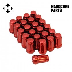 24 QTY Red Closed End Spline Drive Lug Nuts with Key- Metric 12x1.5 Threads - Conical Cone Taper Acorn Seat Closed End - 1.4" Length - for Honda Acura Toyota Mazda Hyundai+ More