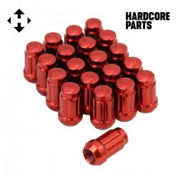 20 QTY Red Closed End Spline Drive Lug Nuts with Key- Metric 12x1.25 Threads - Conical Cone Taper Acorn Seat Closed End - 1.4" Length - for Subaru, Nissan, Infiniti, & Suzuki + More