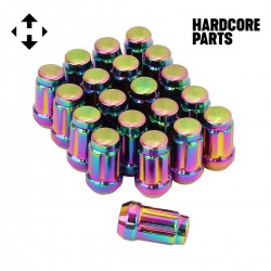 20 QTY Neo Chrome Closed End Spline Drive Lug Nuts with Key- Metric 12x1.25 Threads - Conical Cone Taper Acorn Seat Closed End - 1.4" Length - for Subaru, Nissan, Infiniti, & Suzuki + More