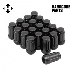20 QTY Black Closed End Spline Drive Lug Nuts with Key- Metric 12x1.5 Threads - Conical Cone Taper Acorn Seat Closed End - 1.4" Length - for Honda Acura Toyota Mazda Hyundai+ More