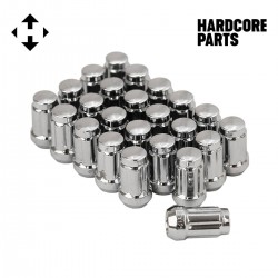 24 QTY Chrome Closed End Spline Drive Lug Nuts with Key- Metric 12x1.25 Threads - Conical Cone Taper Acorn Seat Closed End - 1.4" Length - for Subaru, Nissan, Infiniti, & Suzuki + More