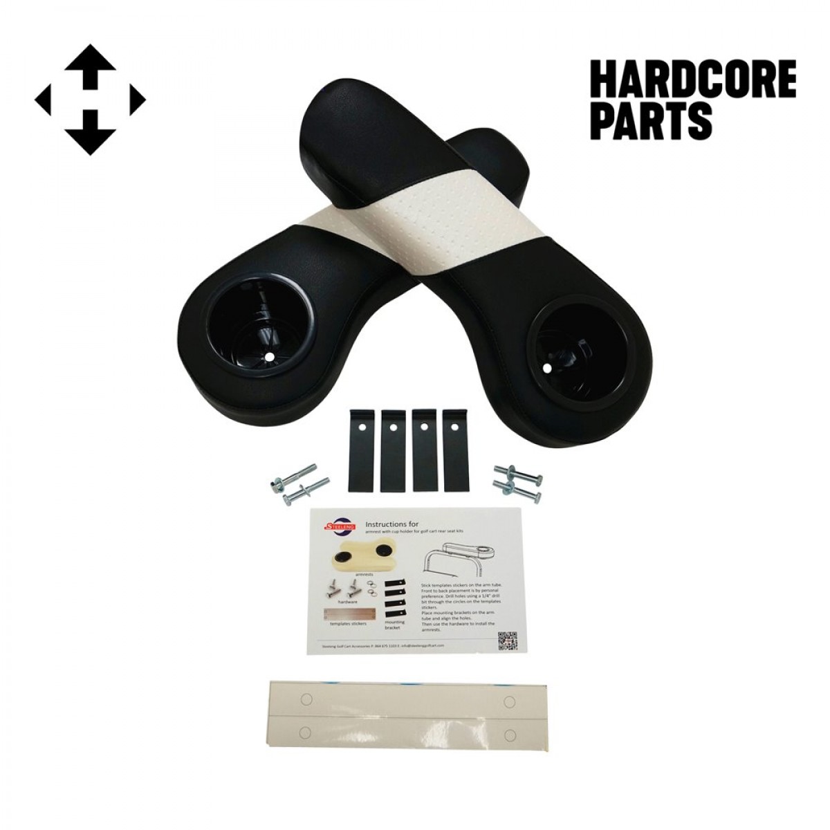 Golf Cart Rear Seat Armrest Cushion w/t Cup Holder (Black/White) Golf