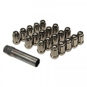 20 QTY Gun Metal Closed End Spline Drive Lug Nuts with Key- Metric 12x1.25 Threads - Conical Cone Taper Acorn Seat Closed End - 1.4" Length - for Subaru, Nissan, Infiniti, & Suzuki + More