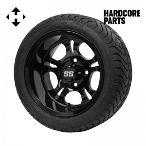 12" Black ‘Darkside’ Golf Cart Wheel and Tire Combo - Set of 4, includes 'SS' center caps and lug nuts