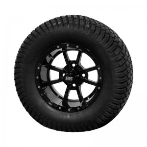 12" Black 'Storm Trooper' Golf Cart Wheels and 23"x10.5"-12" Turf tires - Set of 4, includes Black 'SS' center caps and 1/2x20 Black lug nuts