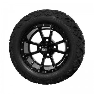 12" Black 'Storm Trooper' Golf Cart Wheels and 20"x10"-12" DOT rated All-Terrain tires - Set of 4, includes Black 'SS' center caps and M12x1.25 Black lug nuts