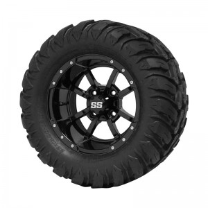 12" Black 'Storm Trooper' Golf Cart Wheels and 22"x11"-12"  DOT rated Mud-Terrain/All-Terrain tires - Set of 4, includes Black 'SS' center caps and 1/2x20 Black lug nuts