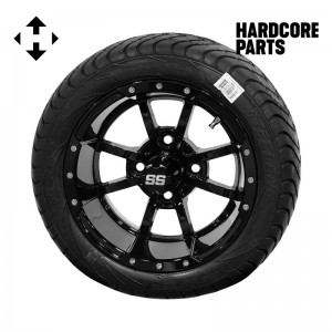 12" Black ‘Storm Trooper’ Golf Cart Wheel and Tire Combo - Set of 4, includes 'SS' center caps and lug nuts