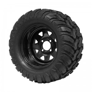 12" Black Steel (8 Spokes) Golf Cart Wheels and 22"x11"-12"  DOT rated Mud-Terrain/All-Terrain tires - Set of 4