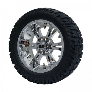 14" Chrome 'Vampire' Golf Cart Wheels and 22"x10.5"-14" GATOR On-Road/Off-Road DOT rated All-Terrain tires - Set of 4, includes Chrome 'SS' center caps and 1/2x20 Chrome lug nuts