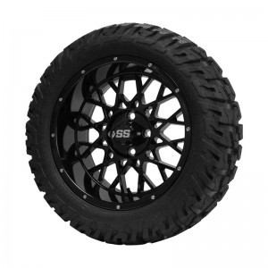 15" Black 'VENOM' Golf Cart Wheels and 23"x10"-15" GATOR On-Road/Off-Road DOT rated tires - Set of 4, includes Black 'SS' center caps and M12x1.25 Black lug nuts
