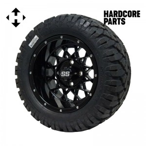 12" Black ‘Venom’ Golf Cart Wheel and Tire Combo - Set of 4, includes 'SS' center caps and lug nuts