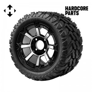 12" Machined/Black 'CYCLOPS' Golf Cart Wheels and 20"x10"-12" DOT rated Mud-Terrain/All-Terrain tires - Set of 4, includes Chrome 'SS' center caps and 1/2"-20 lug nuts