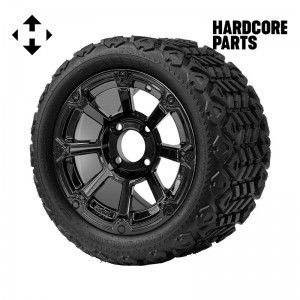 12" Black 'CYCLOPS' Golf Cart Wheels and 20"x10"-12" DOT rated All-Terrain tires - Set of 4, includes Black 'SS' center caps and 1/2"-20 lug nuts
