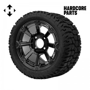 12" Black 'CYCLOPS' Golf Cart Wheels and 215/40-12 GATOR On-Road/Off-Road DOT rated tires - Set of 4, includes Black 'SS' center caps and 1/2"-20 lug nuts