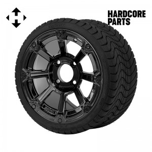 12" Black 'CYCLOPS' Golf Cart Wheels and 215/35-12 DOT rated Low Profile tires - Set of 4, includes Black 'SS' center caps and 12x1.25 lug nuts
