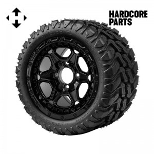 12" Black 'GRIZZLY' Golf Cart Wheels and 20"x10"-12" DOT rated Mud-Terrain/All-Terrain tires - Set of 4, includes Black 'SS' center caps and 1/2"-20 lug nuts