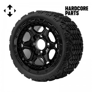 12" Black 'GRIZZLY' Golf Cart Wheels and 18"x8.5"-12" All-Terrain tires - Set of 4, includes Black 'SS' center caps and 12x1.25 lug nuts