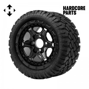 12" Matte Black 'GRIZZLY' Golf Cart Wheels and 20″x10″-12″ STINGER On-Road/Off-Road DOT rated All-Terrain tires - Set of 4, includes Matte Black 'SS' center caps and 12x1.25 lug nuts
