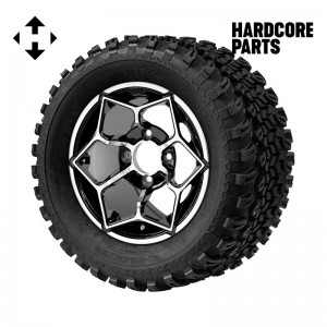 12" Machined/Black 'HAMMERHEAD' Golf Cart Wheels and 23″x10.5″-12″ All-Terrain tires - Set of 4, includes Chrome 'SS' center caps and 1/2"-20 lug nuts