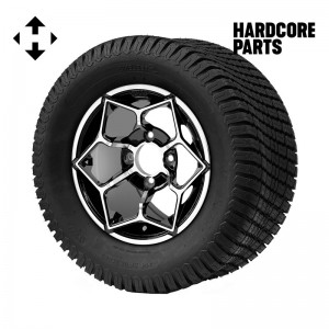 12" Machined/Black 'HAMMERHEAD' Golf Cart Wheels and 23"x10.5"-12" Turf tires - Set of 4, includes Chrome 'SS' center caps and 1/2"-20 lug nuts