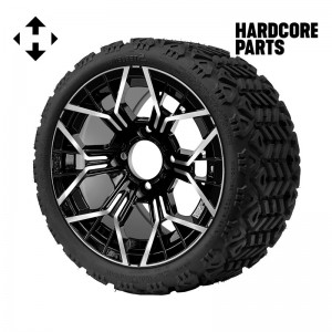 12" Machined/Black 'Mantis' Wheel and Tire Combo - Set of 4, includes 'SS' center caps and lug nuts