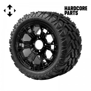 12" Black 'MANTIS' Golf Cart Wheels and 20"x10"-12" DOT rated Mud-Terrain/All-Terrain tires - Set of 4, includes Black 'SS' center caps and 1/2"-20 lug nuts