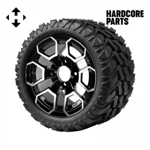 12" Machined/Black 'TALON' Golf Cart Wheels and 20"x10"-12" DOT rated Mud-Terrain/All-Terrain tires - Set of 4, includes Chrome 'SS' center caps and 1/2"-20 lug nuts