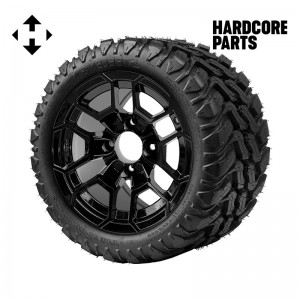 12" Black 'TALON' Golf Cart Wheels and 20"x10"-12" DOT rated Mud-Terrain/All-Terrain tires - Set of 4, includes Black 'SS' center caps and 12x1.25 lug nuts