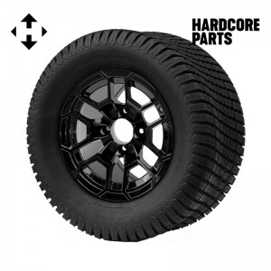 12" Black 'TALON' Golf Cart Wheels and 23"x10.5"-12" Turf tires - Set of 4, includes Black 'SS' center caps and 1/2"-20 lug nuts
