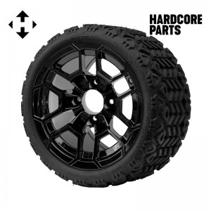 12" Black 'TALON' Golf Cart Wheels and 18"x8.5"-12" All-Terrain tires - Set of 4, includes Black 'SS' center caps and 12x1.25 lug nuts