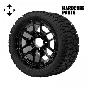 12" Black 'TALON' Golf Cart Wheels and 215/40-12 GATOR On-Road/Off-Road DOT rated tires - Set of 4, includes Black 'SS' center caps and 1/2"-20 lug nuts