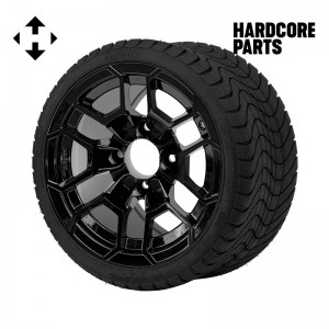 12" Black 'TALON' Golf Cart Wheels and 215/35-12 DOT rated Low Profile tires - Set of 4, includes Black 'SS' center caps and 12x1.25 lug nuts