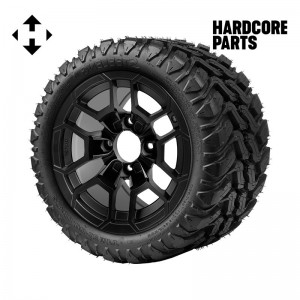 12" Matte Black 'TALON' Golf Cart Wheels and 20"x10"-12" DOT rated Mud-Terrain/All-Terrain tires - Set of 4, includes Matte Black 'SS' center caps and 1/2"-20 lug nuts