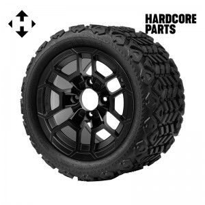 12" Matte Black 'TALON' Golf Cart Wheels and 20"x10"-12" DOT rated All-Terrain tires - Set of 4, includes Matte Black 'SS' center caps and 12x1.25 lug nuts