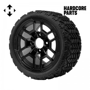 12" Matte Black 'TALON' Golf Cart Wheels and 18"x8.5"-12" All-Terrain tires - Set of 4, includes Matte Black 'SS' center caps and 1/2"-20 lug nuts