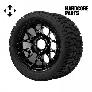 12" Black 'TARANTULA' Golf Cart Wheels and 215/40-12 GATOR On-Road/Off-Road DOT rated tires - Set of 4, includes Black 'SS' center caps and 1/2"-20 lug nuts