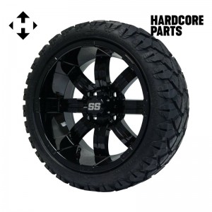 14" Black 'Tempest' Golf Cart Wheel and Tire Combo - Set of 4, includes 'SS' center caps and lug nuts