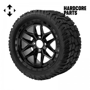 14" Black 'WIDOW' Golf Cart Wheels and 22"x10.5"-14" GATOR On-Road/Off-Road DOT rated All-Terrain tires - Set of 4, includes Black 'SS' center caps and 12x1.25 lug nuts
